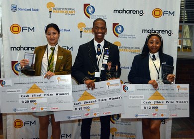 Winners of the 2nd annual Entrepreneurial Matriculant of the Year Competition walk away with full CUT bursaries and cash prizes